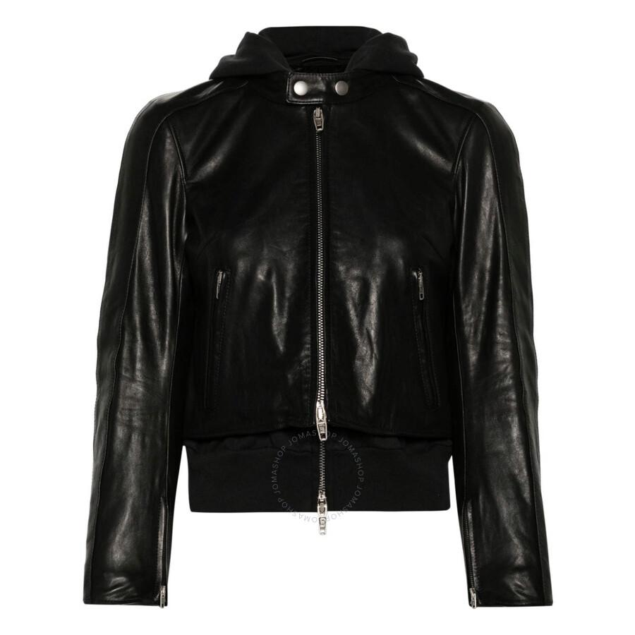 Balenciaga Ladies Black Layered-Detail Racer Leather Jacket