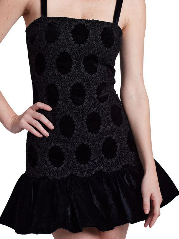 PatBO Velvet & Lace Flounce-Hem Minidress 6