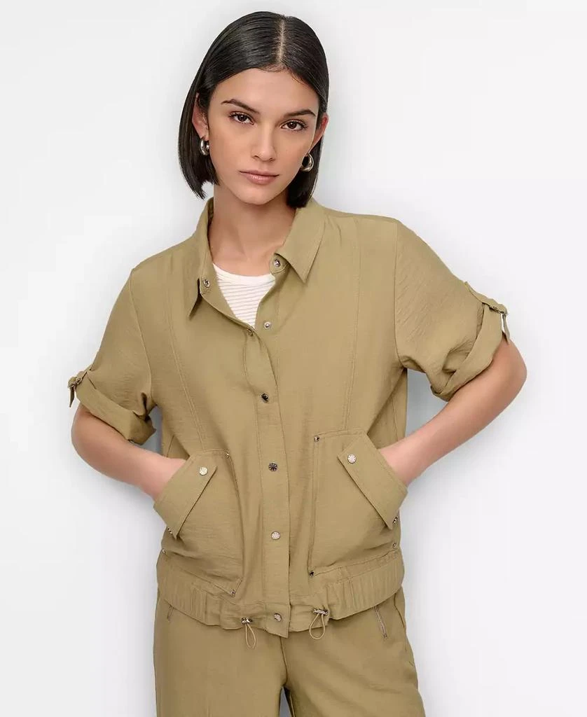 DKNY Women's Snap-Front Roll-Tab Short-Sleeve Jacket 1