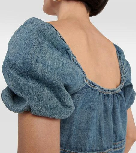 Ganni Puff-sleeve denim crop top 5