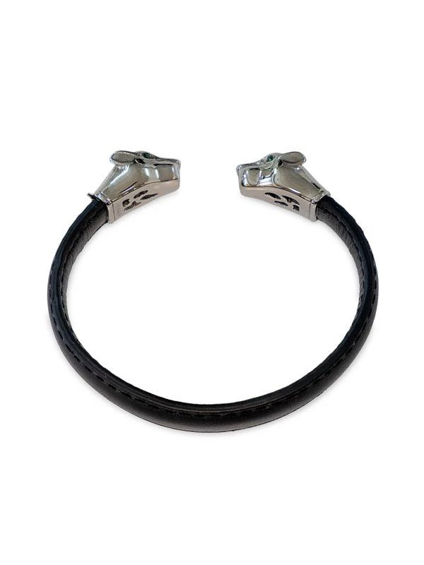 Jean Claude Stainless Steel & Leather Panther Cuff Bracelet 3