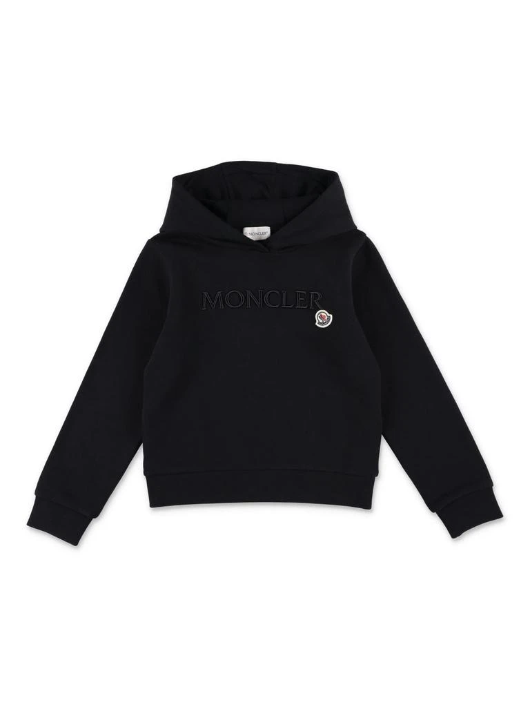Moncler Black Hoodie With Embroidered Lettering Logo In Tone 1