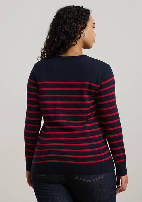 Ralph Lauren Plus Size Striped Cotton-Blend Sweater