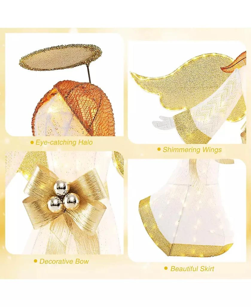 Costway 5.2 FT Lighted Angel with Halo & Bow Zip Ties & Ground Stakes 180 LED Lights 10