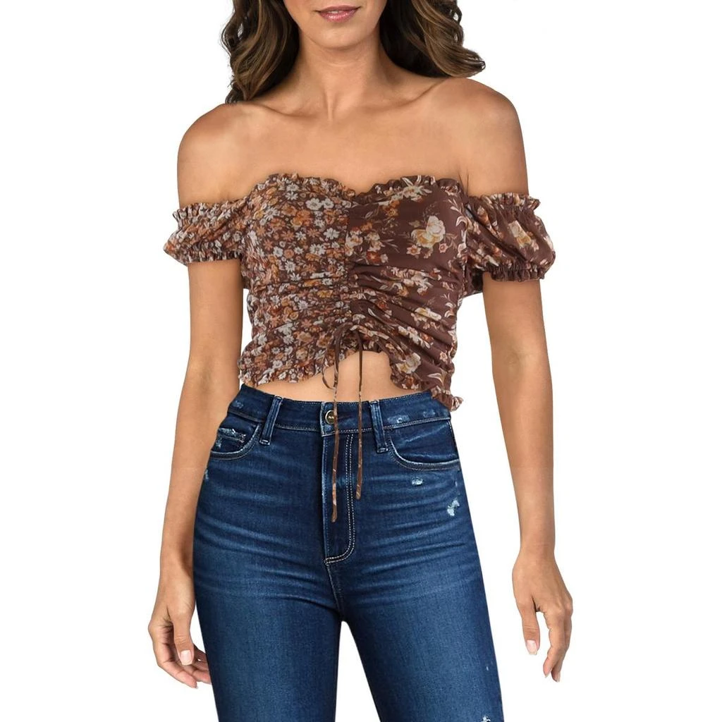 Crave Fame Juniors Womens Ruched Floral Pullover Top 1