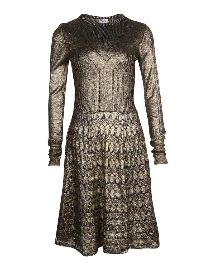 Temperley London Knitted Long Sleeve Dress in Metallic Gold Wool 1