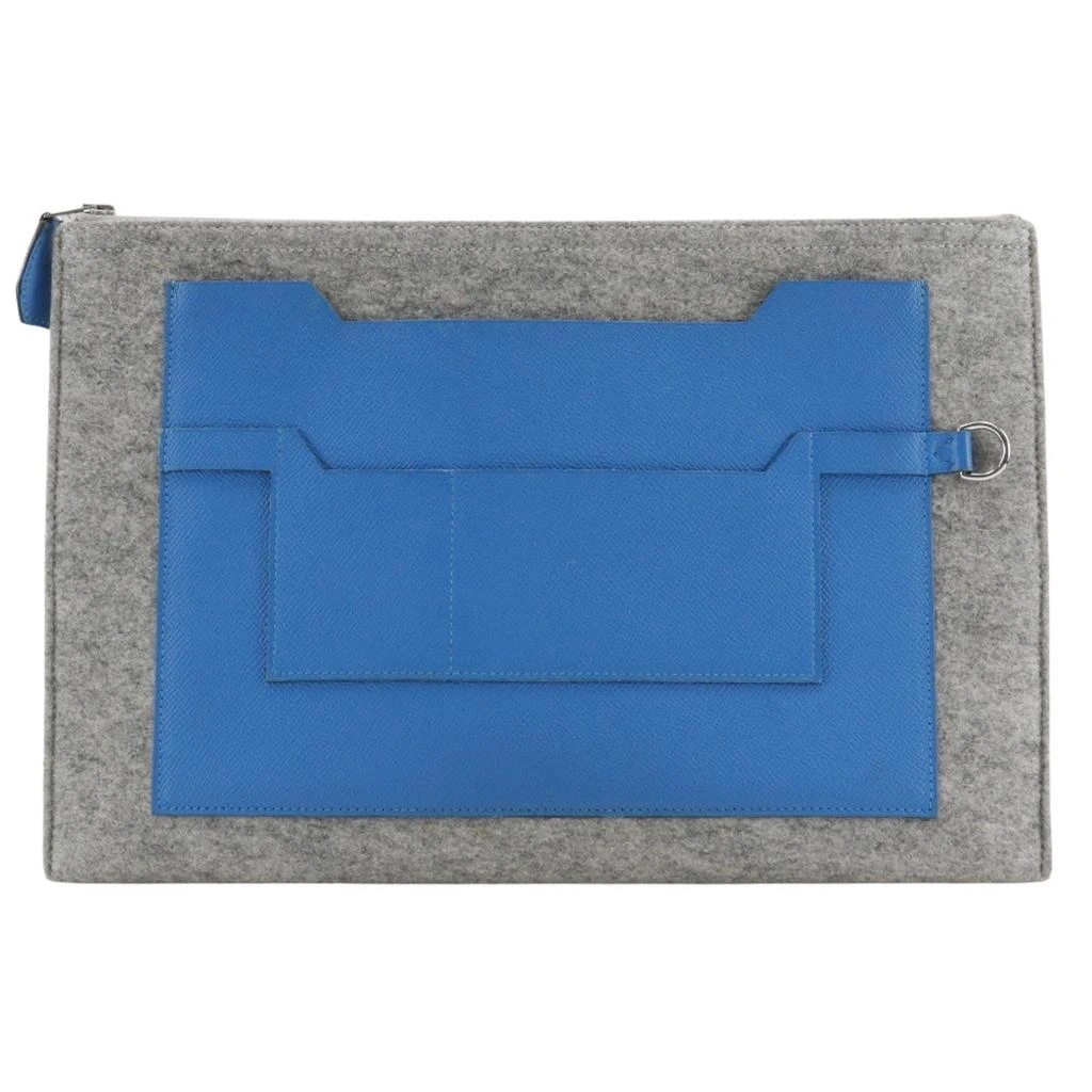 Hermes blue Felt Epsom Leather Clutch Bag (Pre-Owned)