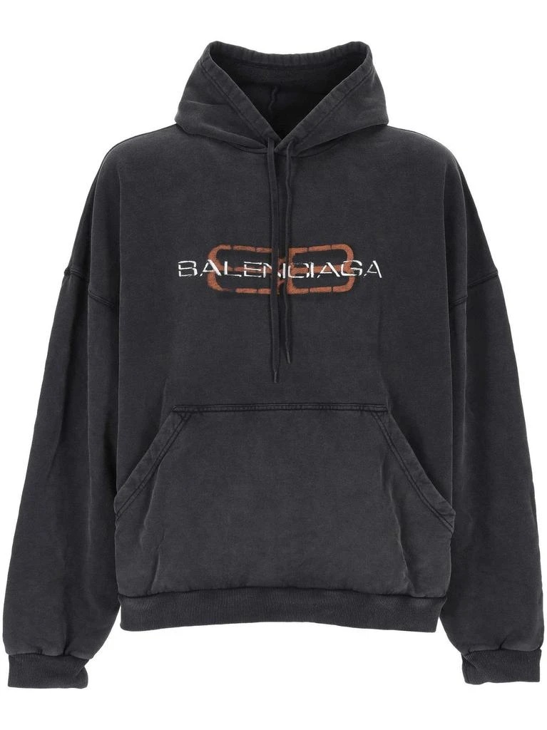 Balenciaga Balenciaga Logo Printed Drawstring Hoodie from Cettire