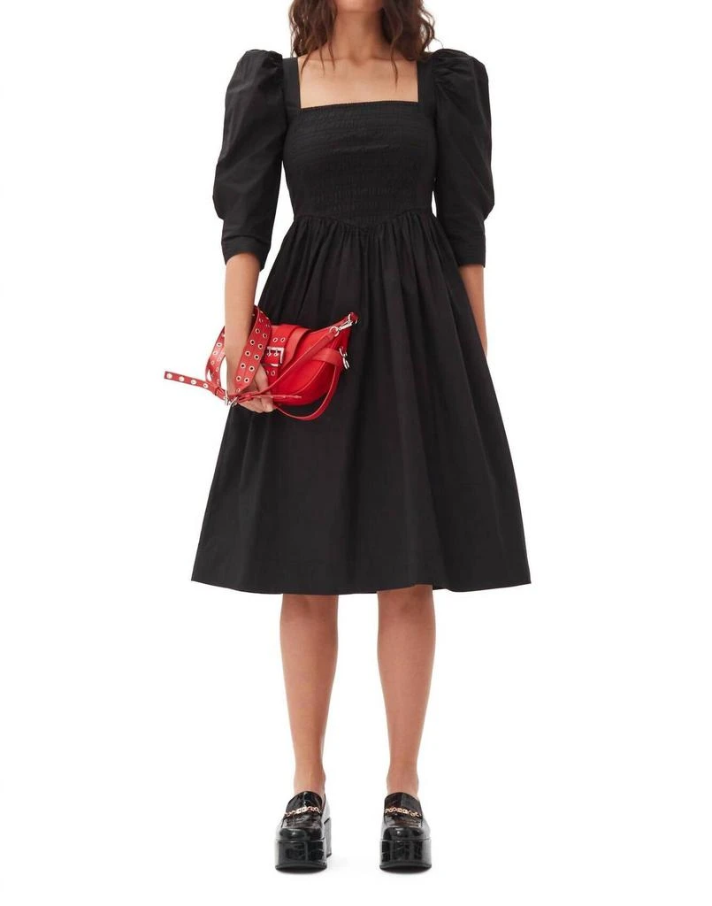 knee length dresses for ladies Black bonded crepe strap mini dress GANNI Nero main image 1