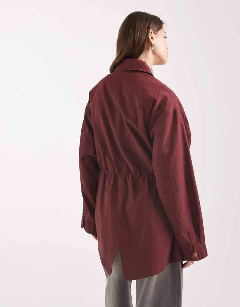 ASOS ASOS DESIGN cotton four pocket parka with trim detail in burgundy 4