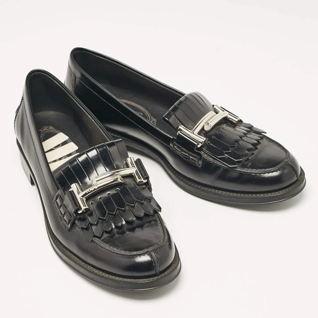 Tod's Tod's Black Leather Double T Fringed Loafers Size 37 4