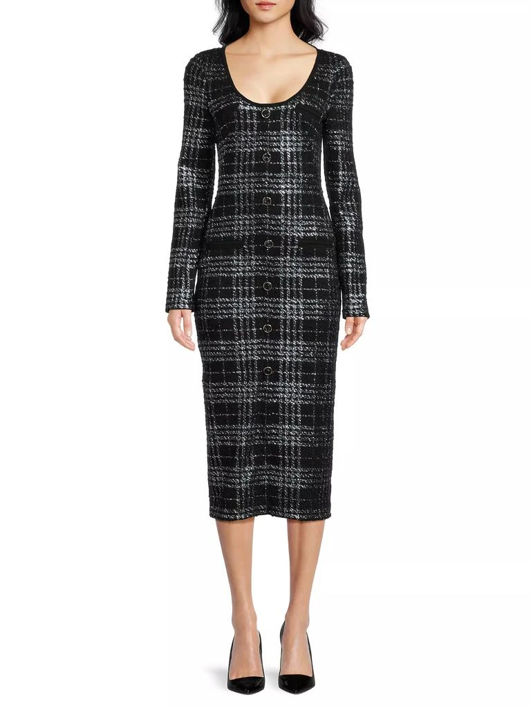 Black Halo Mae Metallic Plaid Midi-Dress 3