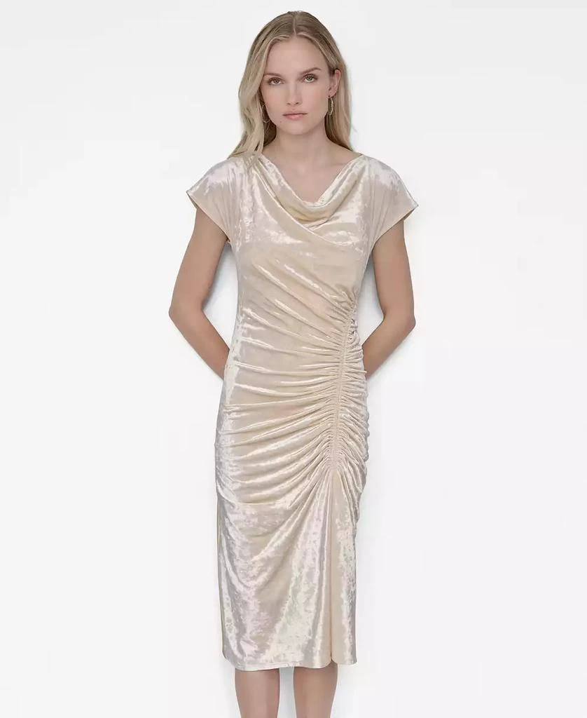 DKNY Women
s Cap Sleeve Ruched Velvet Midi Dress 3