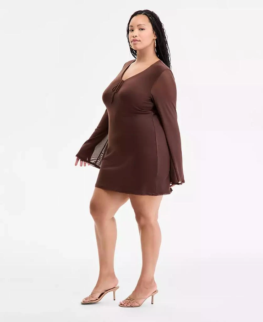 Bar III Plus Size Long-Sleeve Solid-Mesh Mini Dress, Exclusively at Macy's 3