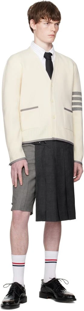 Thom Browne Off-White Milano Stitch Merino Wool 4-Bar V-Neck Cardigan 4
