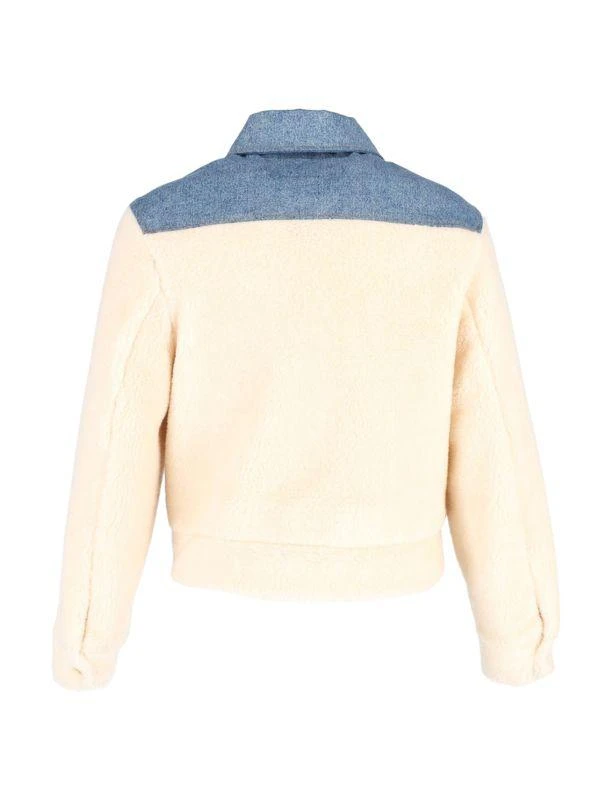 Maje Maje Bamia Denim Trim Faux Fur Jacket In Cream Wool 2