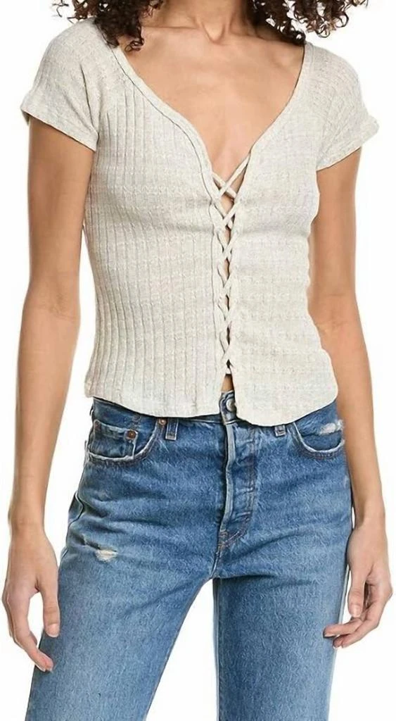 Project Social T Project Social T - Gia Lace Up Pointelle Top 1