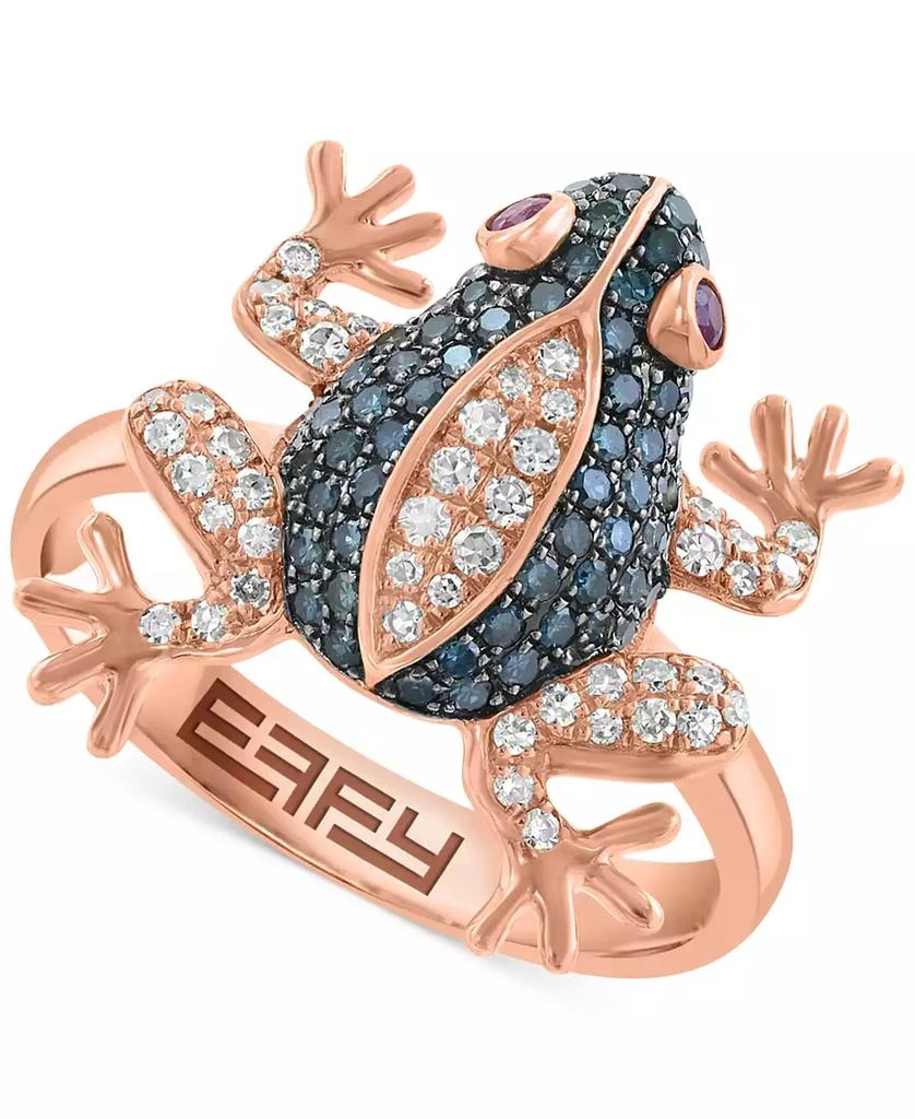 Effy EFFY® Blue 
White Diamond (1/2 ct. t.w.) 
Ruby (1/20 ct. t.w.) Frog Ring in 14k Rose Gold