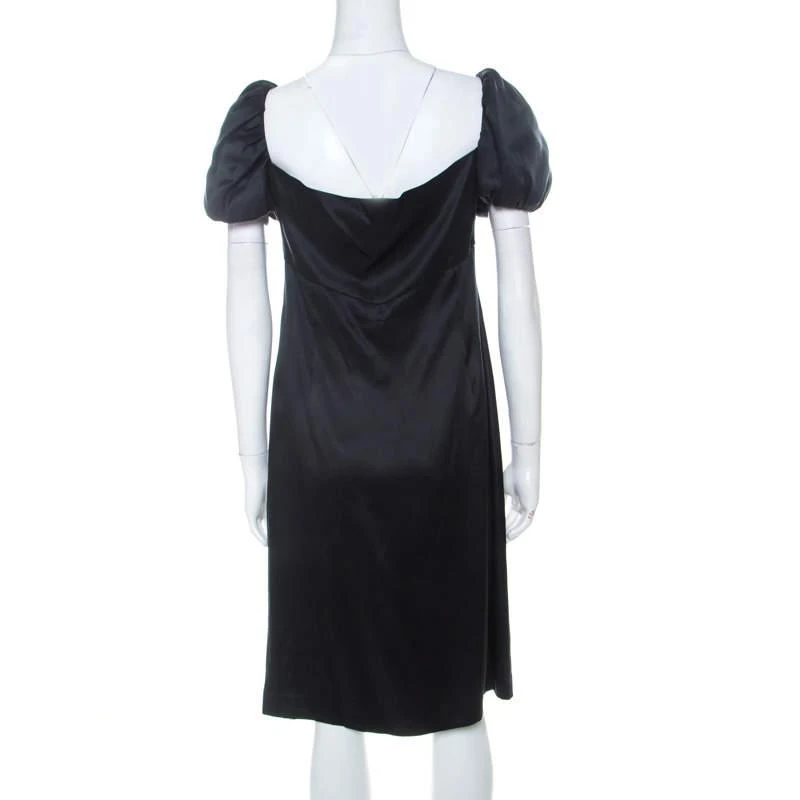 Issa Issa Black Silk Puff Sleeve Front Bow Detail Short Dress L 3