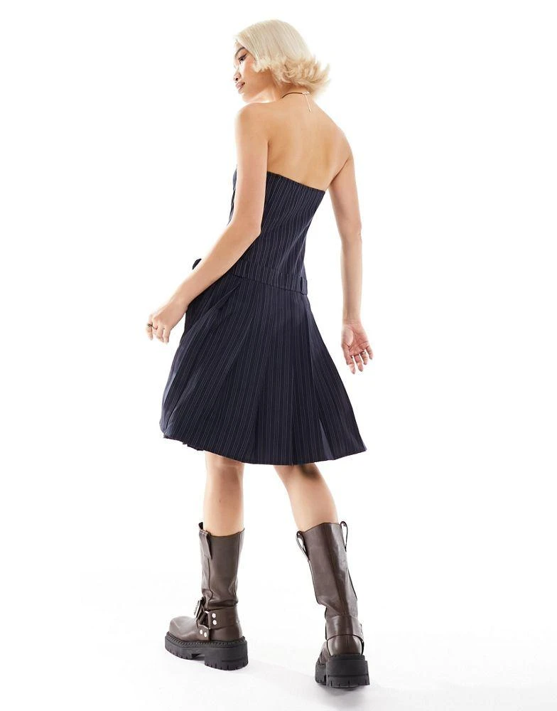 Motel Motel pinstripe bandeau midi kilt dress in navy 4