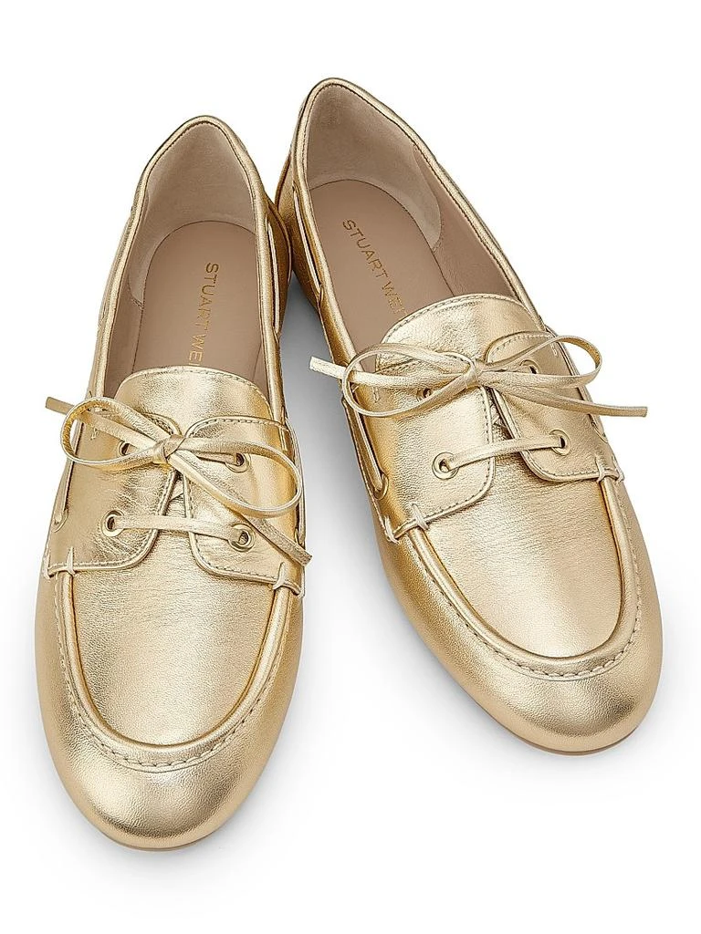 Stuart Weitzman Tinsley Metallic Leather Boat Shoes 4