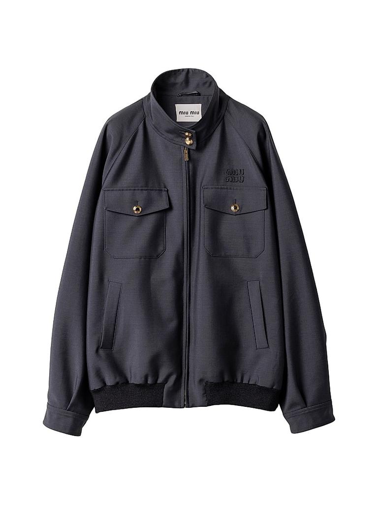 【Miu Miu】Logo-Patch Zipped Bomber Jacket Miu Miu Miu Miu Logo-Patch Zipped Bomber Jacket - Jackets