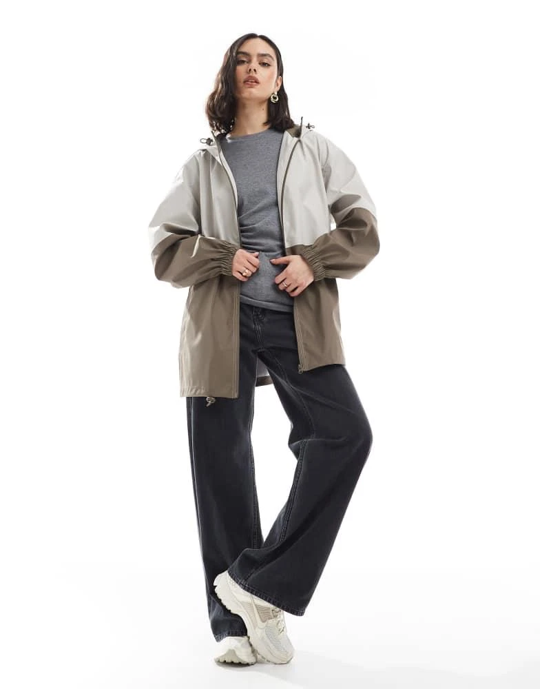 ASOS ASOS DESIGN colour block hooded rain coat in khaki/sage