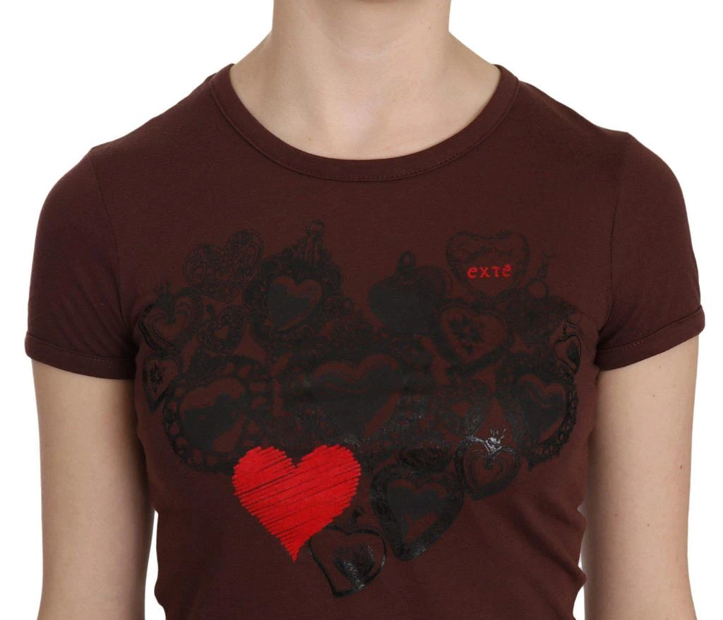 Exte Exte  Heart Print Crew Neck  Short Sleeve Blouse 5