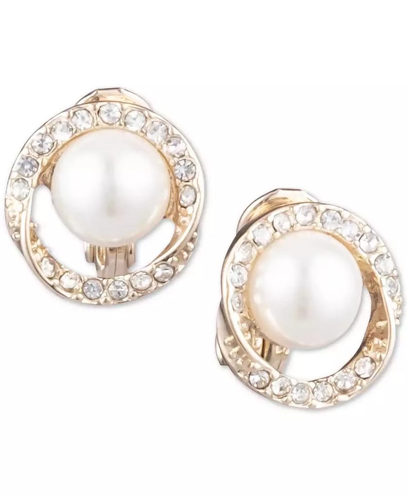 Anne Klein Gold-Tone Pavé & Imitation Pearl Halo E-Z Comfort Clip-On Button Earrings 1