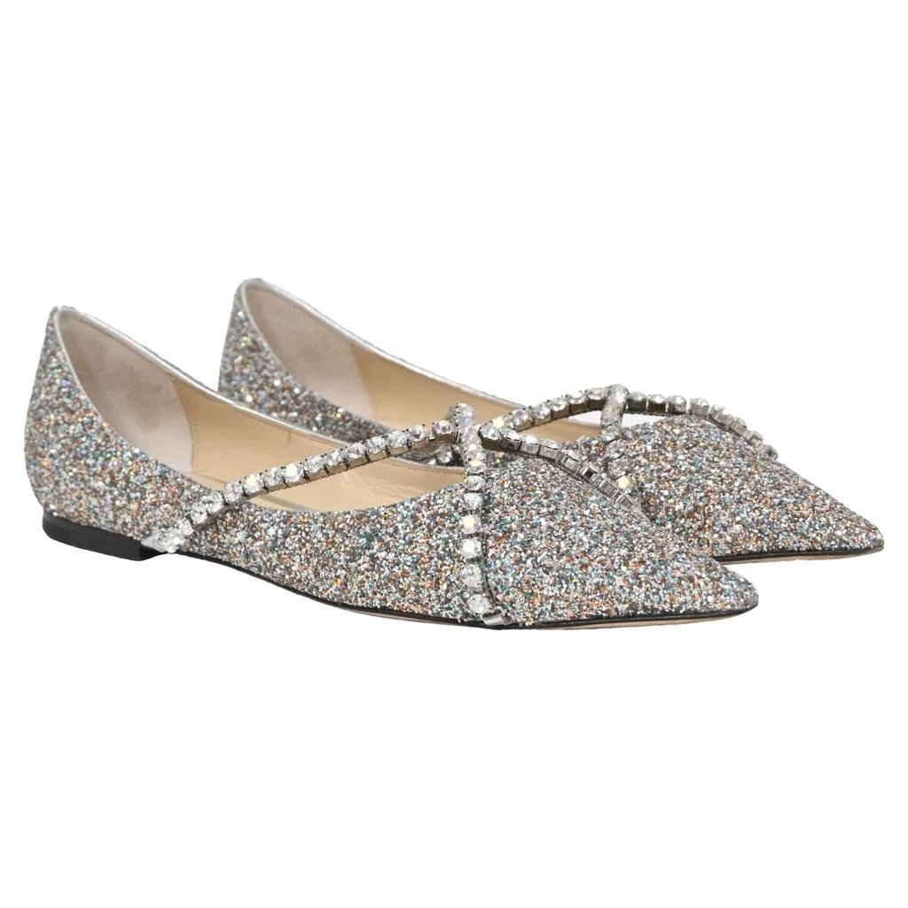 Jimmy Choo Genevi Crystal Embellished Ballet Flats in Silver Glitter 4