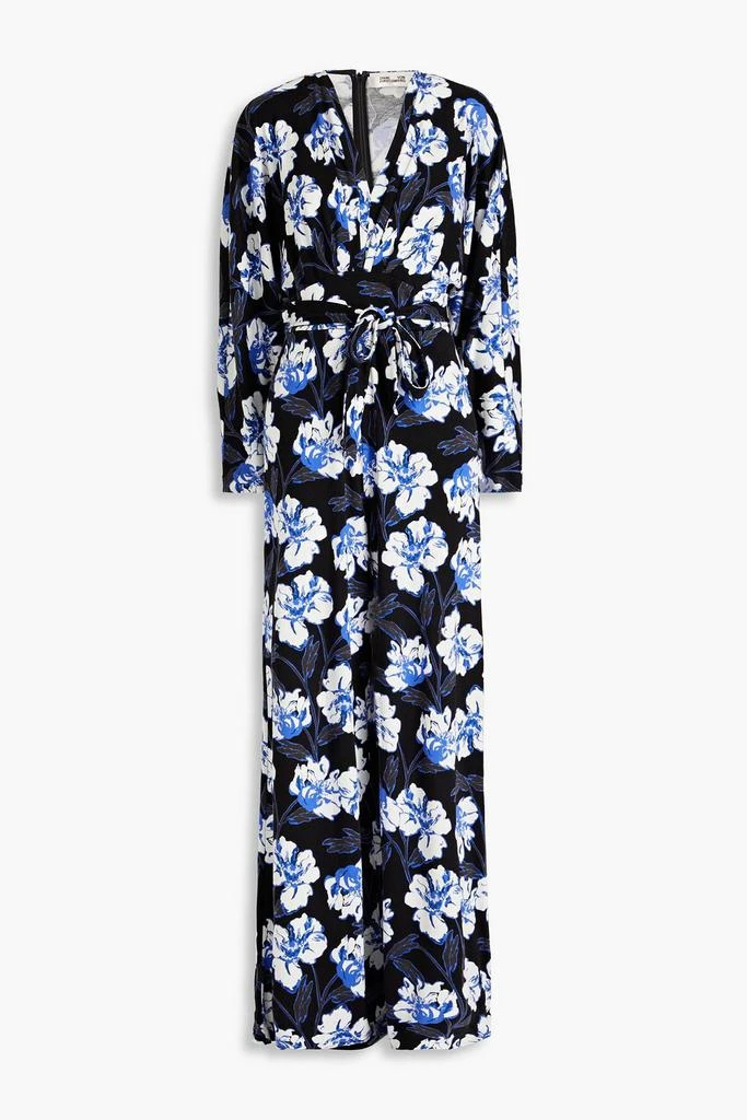 Diane von Furstenberg Fanny floral-print Lyocell and wool-blend jersey wide-leg jumpsuit 1