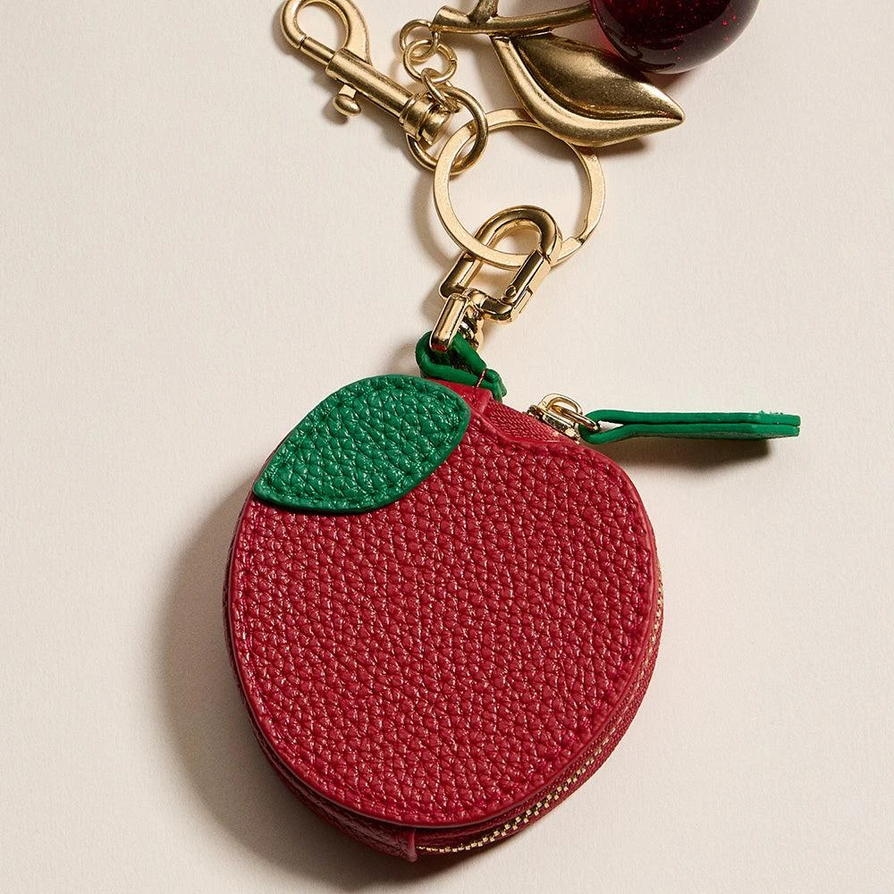FASHNZFAB Genuine Leather Apple Coin Purse Keychain Bag Charm