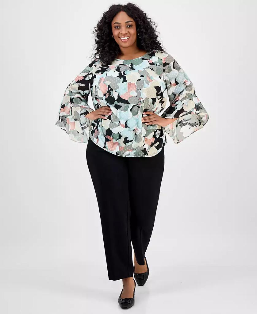 Kasper Plus Size Clip-Dot Ruffle-Sleeve Top