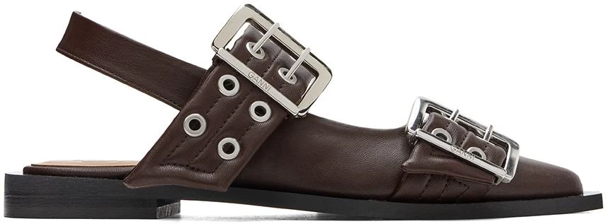 Ganni Brown Feminine Buckle Ballerina Flats 1