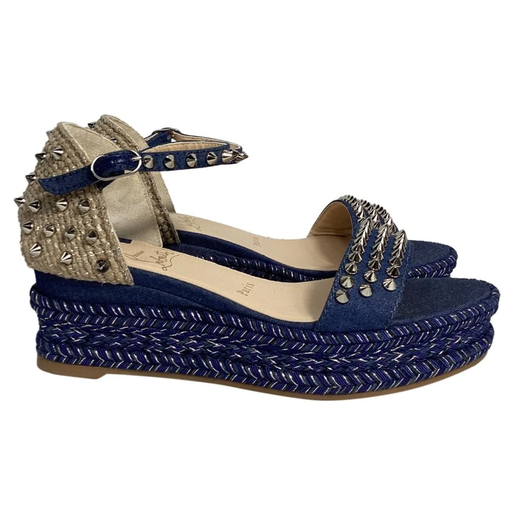 Christian Louboutin Madmonica Spike Wedge Ankle-Strap Sandals in Blue Denim 1