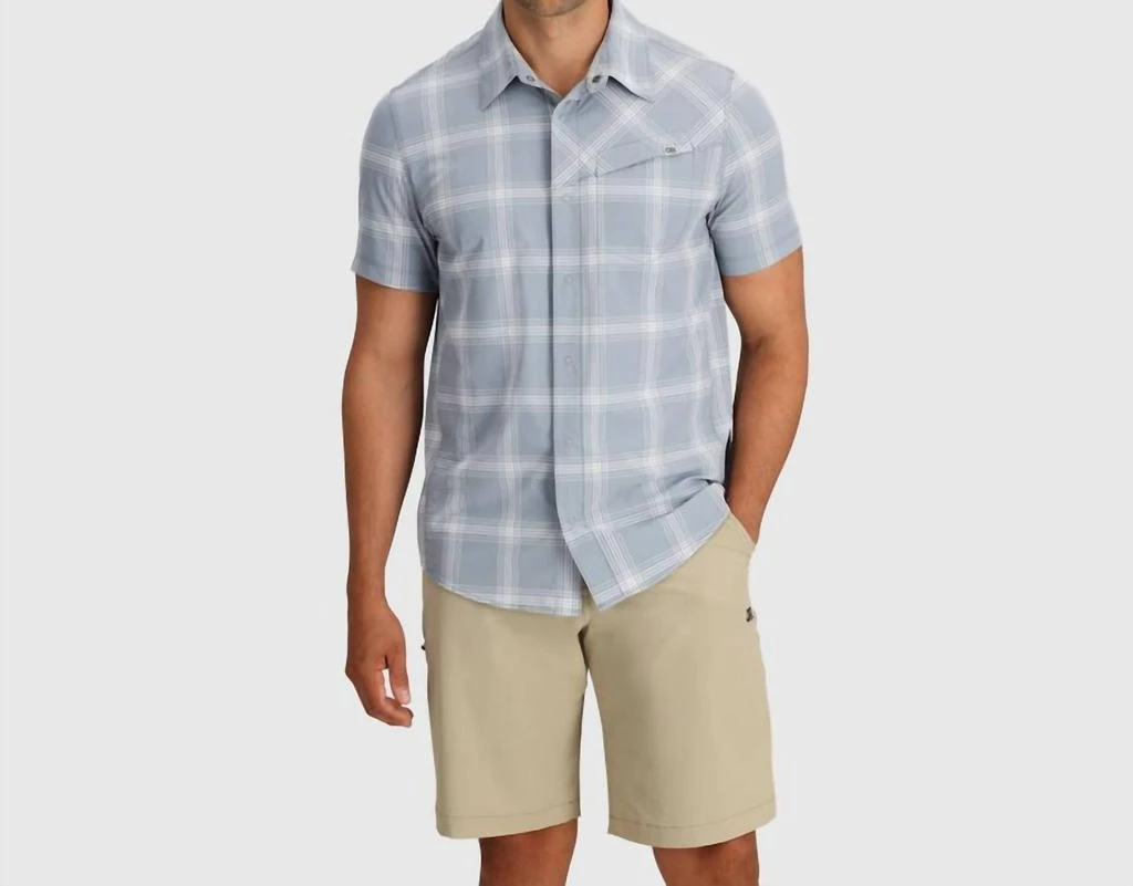 Outdoor Research Men's Astroman Short Sleeve Sun Shirt In Lead Plaid 1