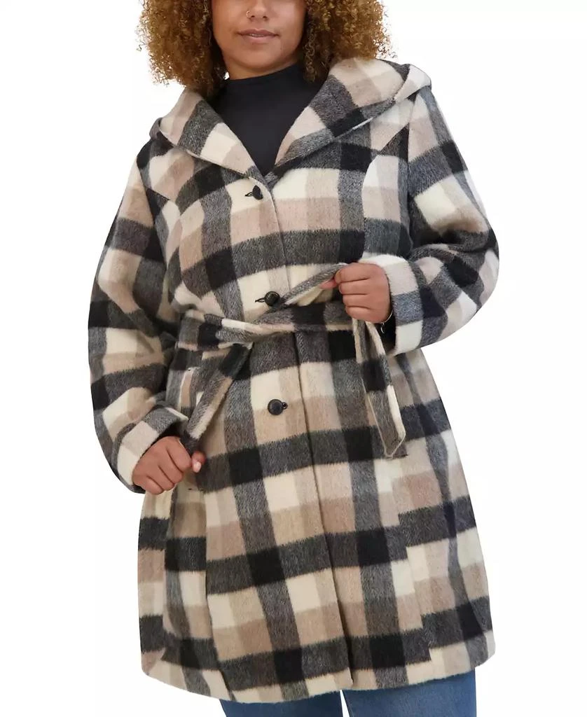 Steve Madden Plus Size Hooded Belted Button-Front Coat, Created for Macy's 1
