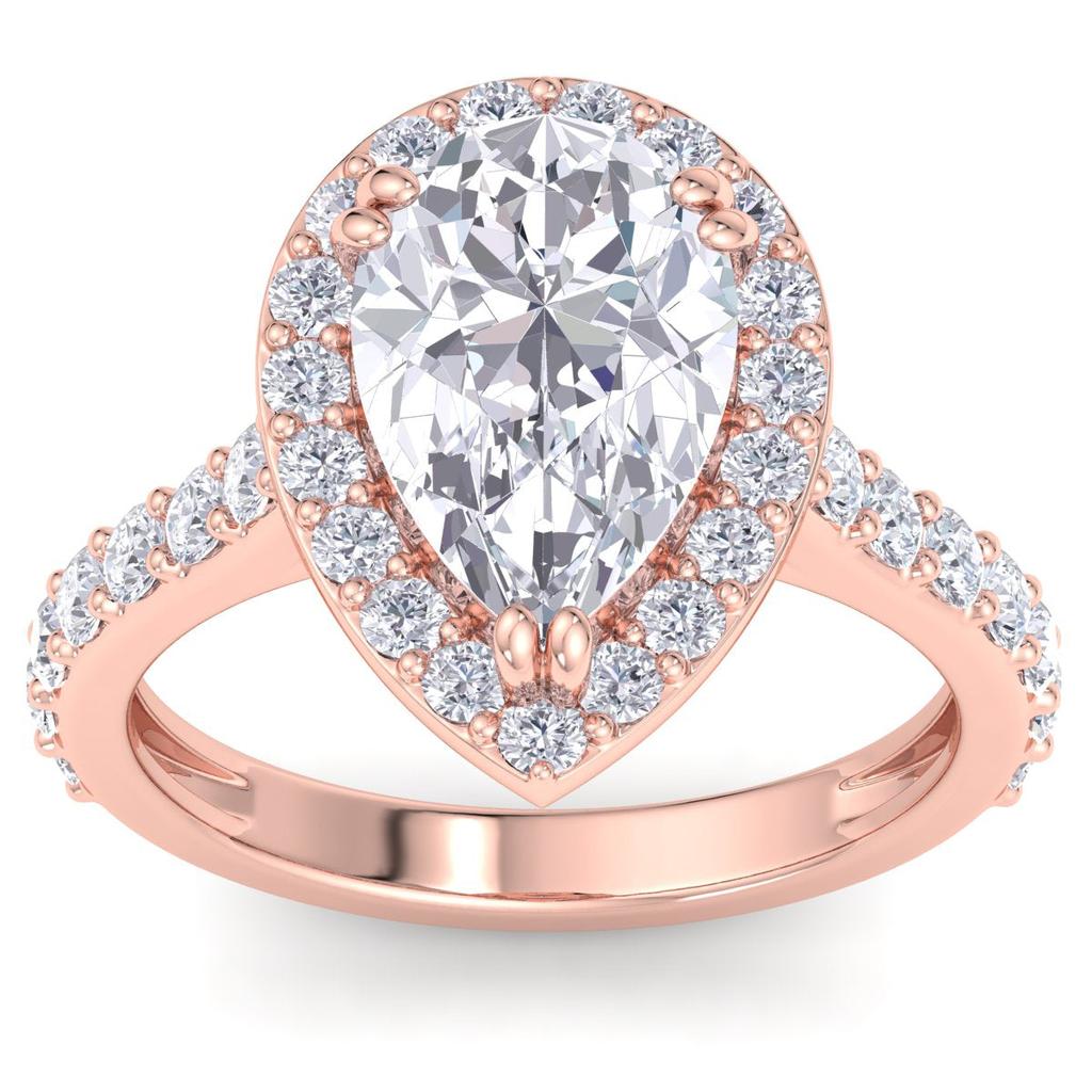 SSELECTS 4 Carat Pear Shape Lab Grown Diamond Halo Engagement Ring In 14K Rose Gold G-H, Vs2