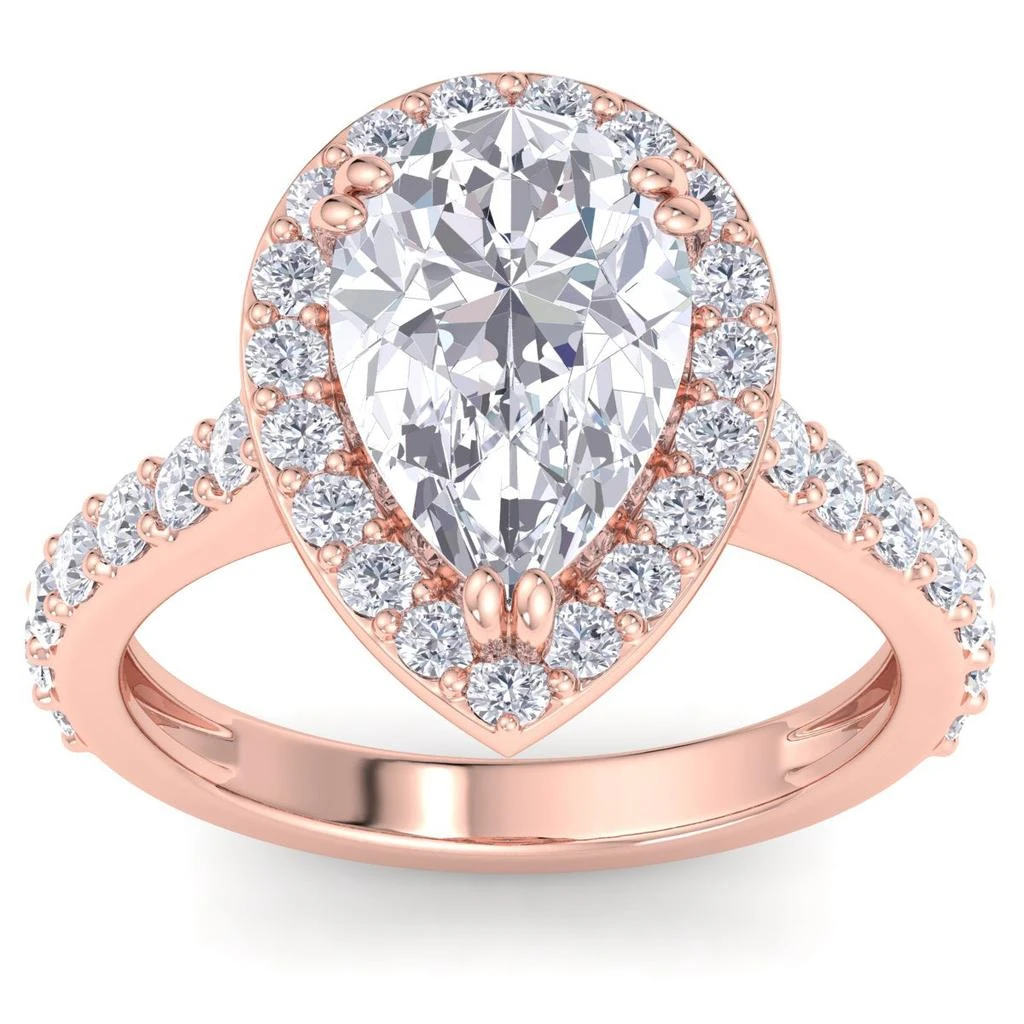 SSELECTS 4 Carat Pear Shape Lab Grown Diamond Halo Engagement Ring In 14K Rose Gold G-H, Vs2 1