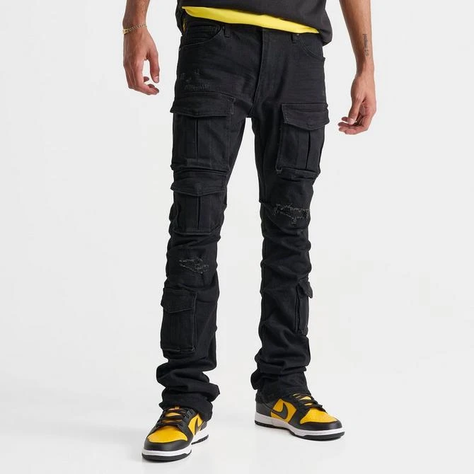 Smoke Rise Men's Smoke Rise Distressed Stacked Flare Cargo Denim Jeans 5