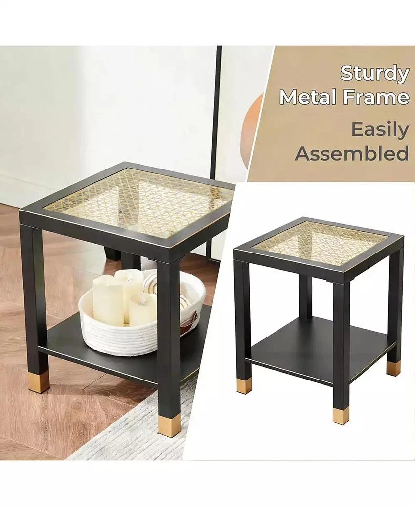 RAINSKEN Square Side Table - Modern 2-Tier Tempered Glass End Table, Mesh Accent Bedside Table with Metal Frame for Bedroom, Living Room 4