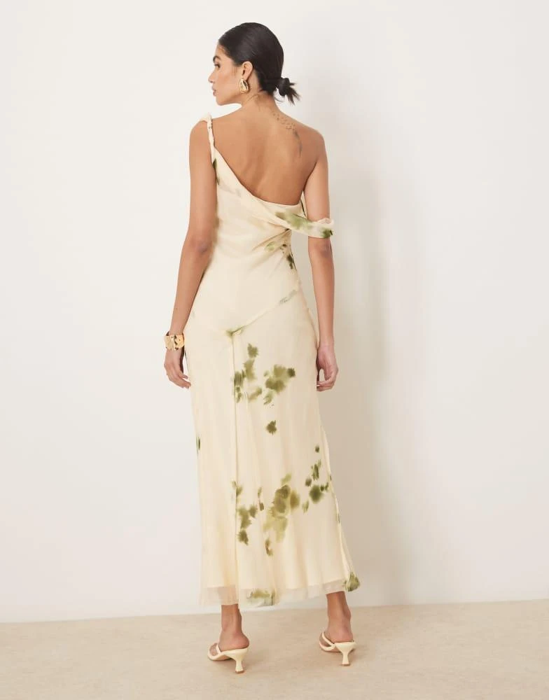 ASOS DESIGN fallen shoulder twist cowl neck seam detail midi dress in cream  and green blur print  On Sale Now with Up to 16% Off | Discover Exclusive  Deals & Savings