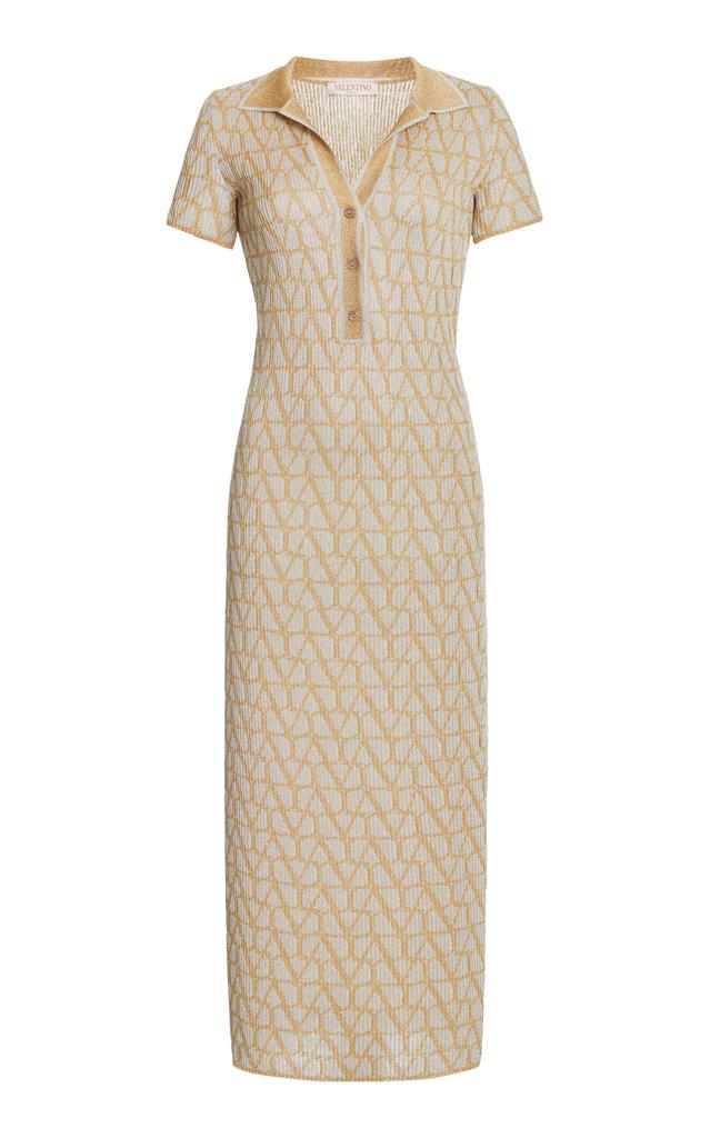 Valentino Garavani Valentino Garavani - Knit Lurex Jacquard Polo Midi Dress - Gold - M - Moda Operandi