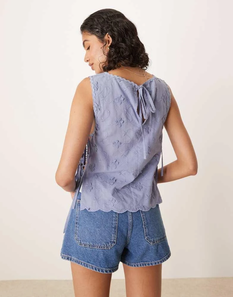 ASOS ASOS DESIGN tie side embroidery top in blue 2