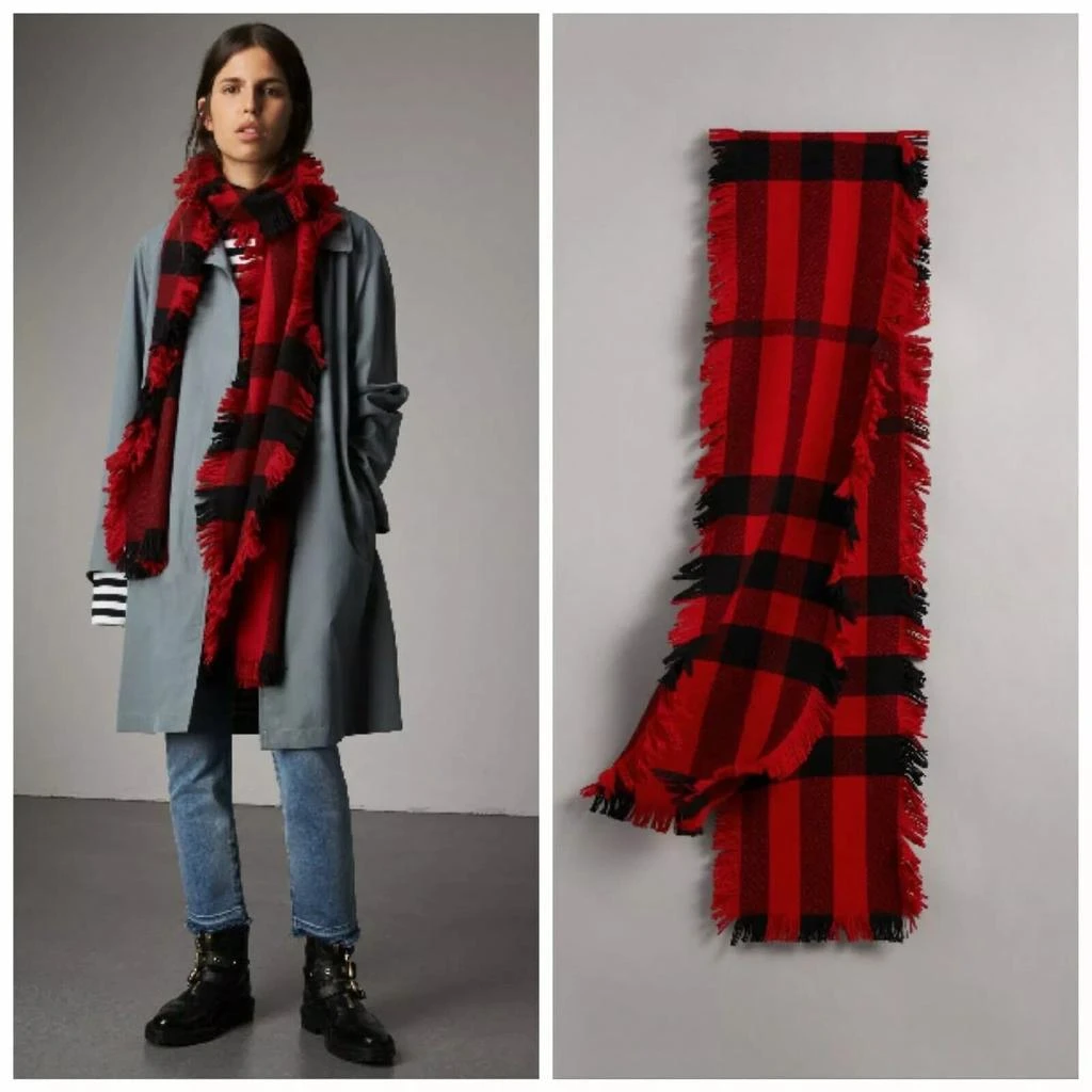 Burberry Half Mega Check Fringe Wool Scarf 3