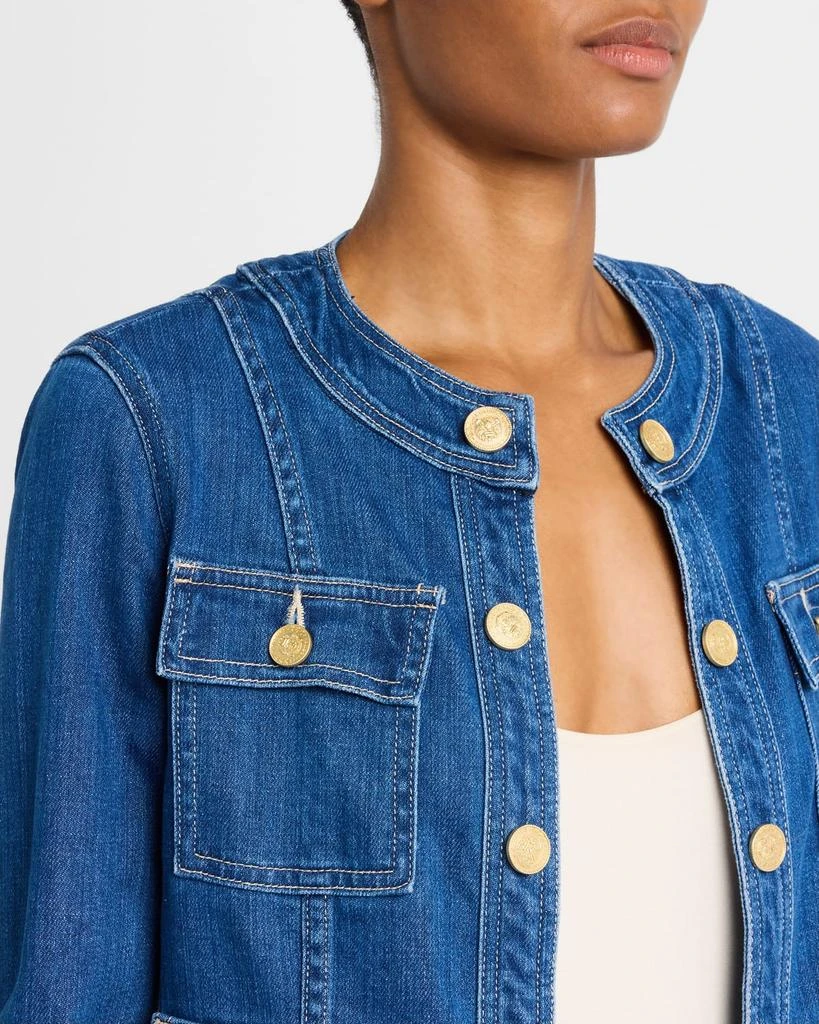 L'Agence Yari Faded Collarless Denim Jacket 6