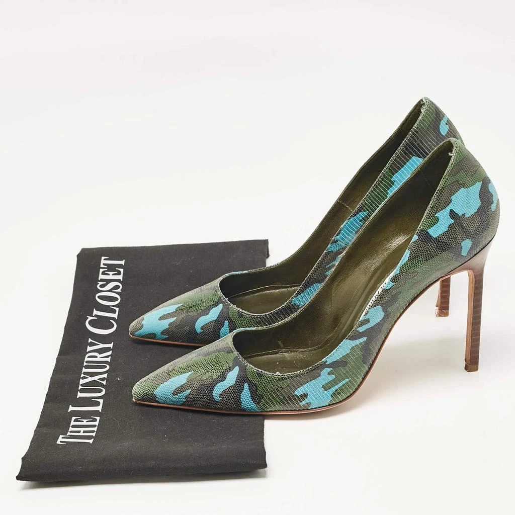 Manolo Blahnik Manolo Blahnik Tricolor Camouflage Print Embossed Lizard Pointed Toe Pumps Size 38 9