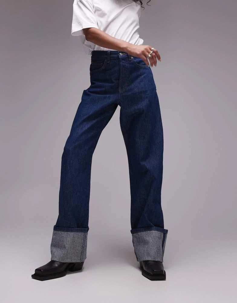Topshop Topshop Selvedge high rise turn up jean in indigo 3