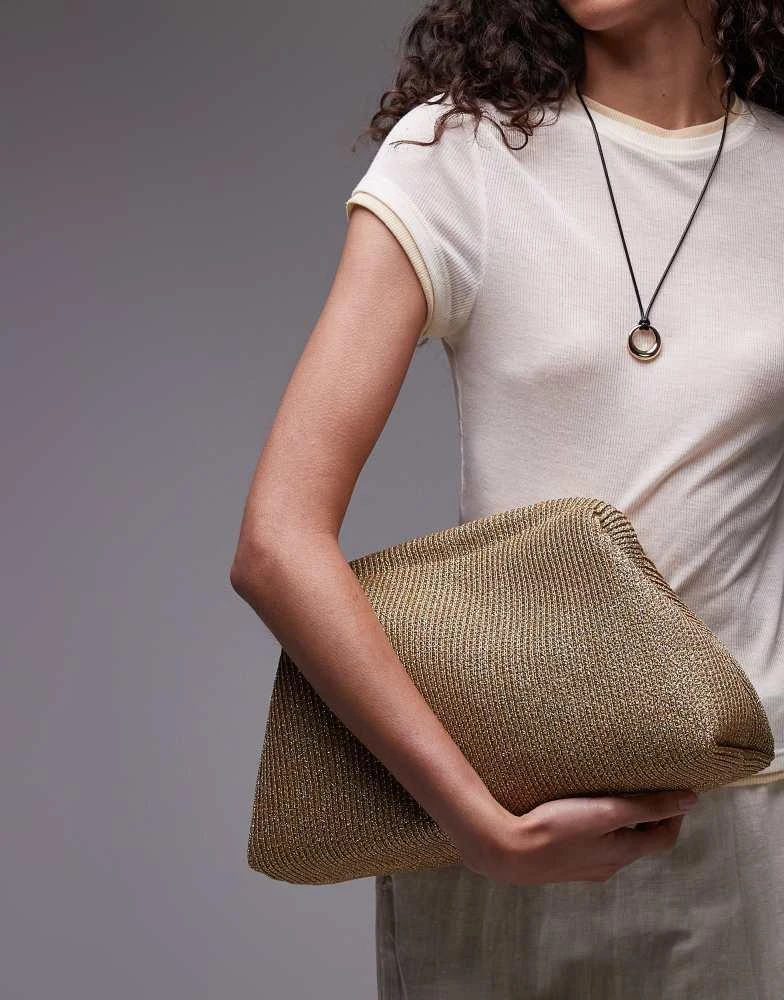 Topshop Topshop Geela oversized weave grab clutch bag in gold 1