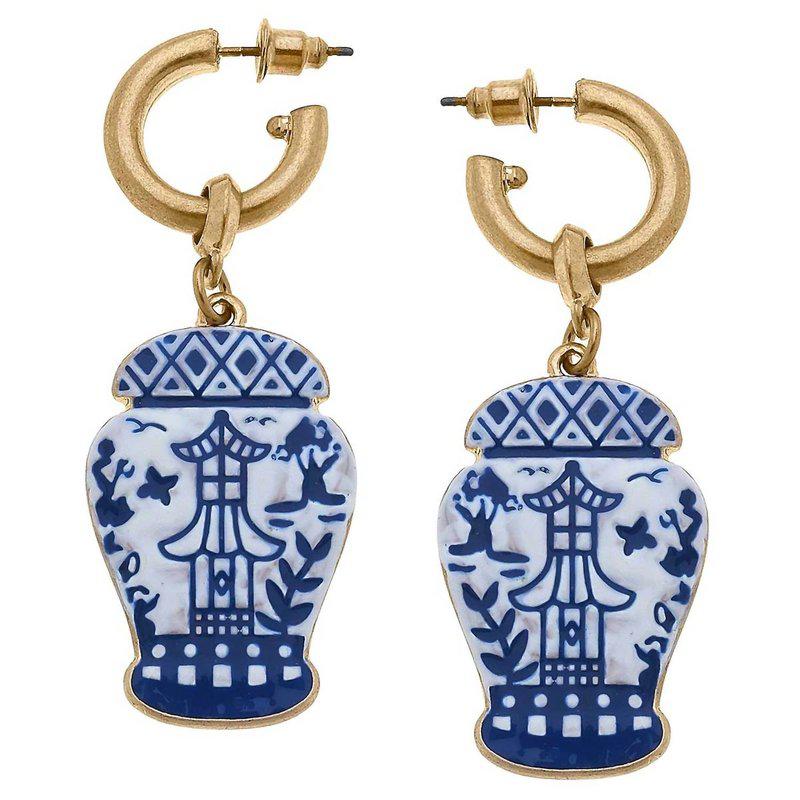 Canvas Style Women's Aubree Enamel Pagoda Ginger Jar Earrings